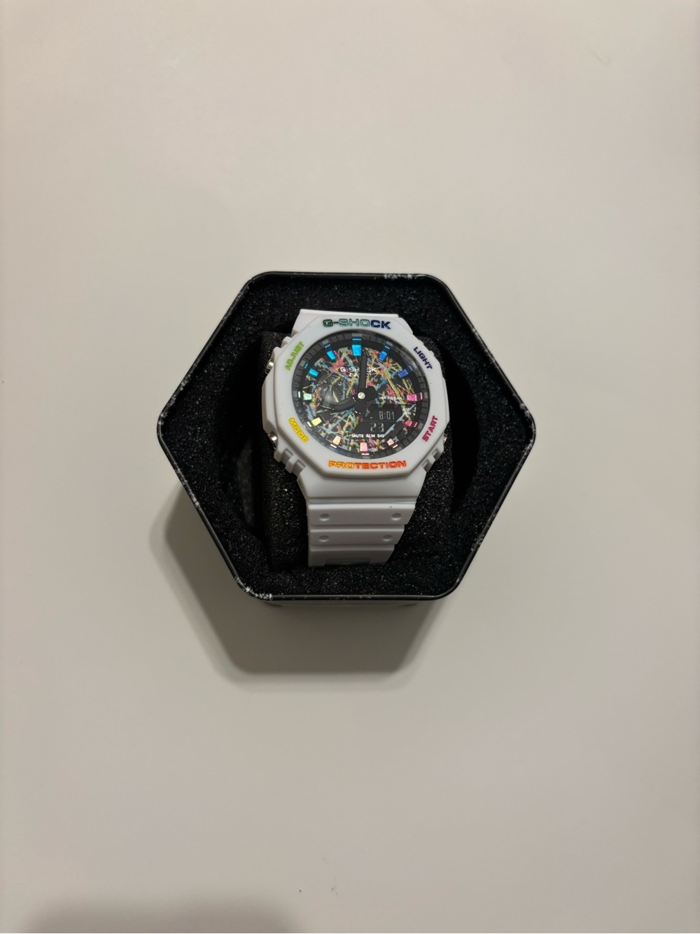 Casio G-SHOCK White Watch with Multicolor Dial Accents